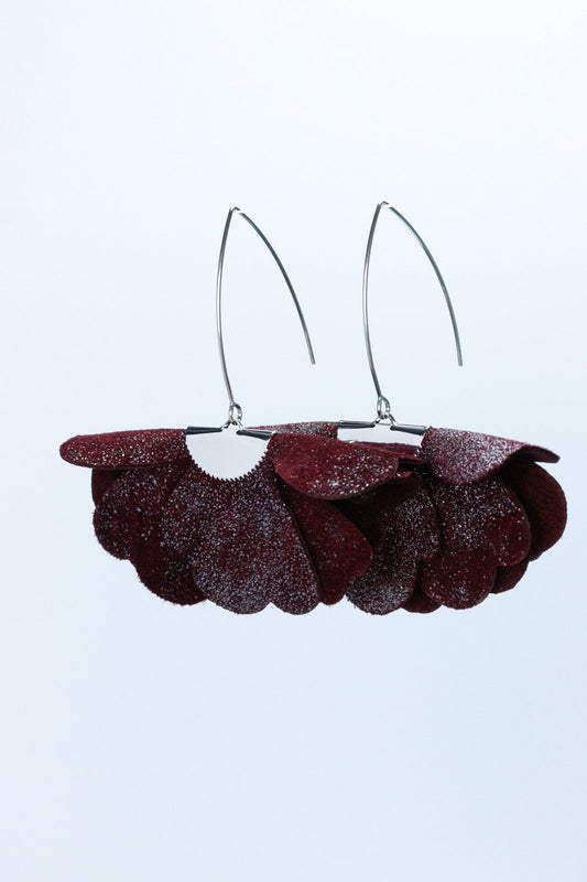 Small flower earrings - Plum with silver glitter