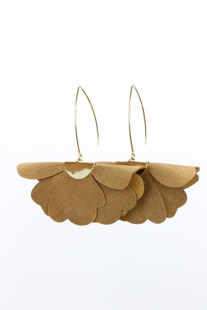 Cercei floare mica - Maro-auriu cu sclipici