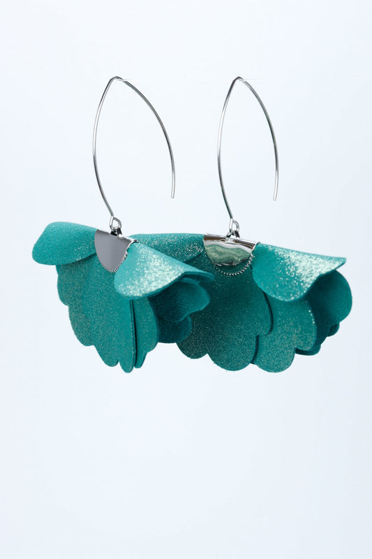 Small flower earrings - Green with glitter