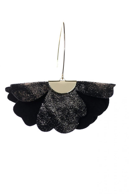 Cercei floare mica - Negru cu sclipici auriu