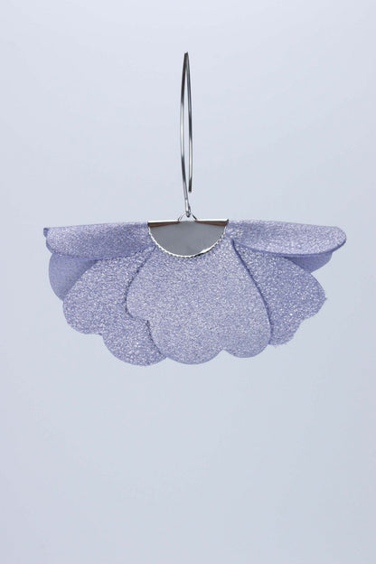 Cercei floare mica - Lila cu sclipici