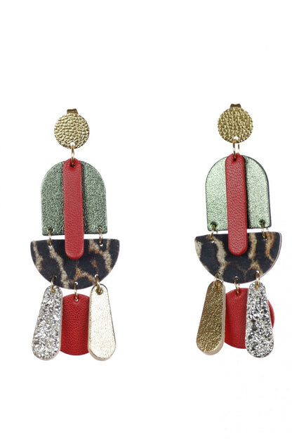 Cercei Geometric Mix - Animal print + Verde metalic