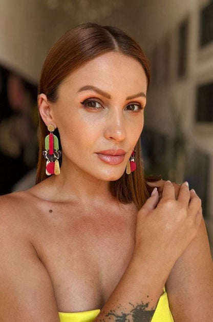 Cercei Geometric Mix - Animal print + Verde metalic