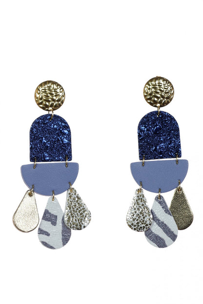 Cercei Geometric Mix - Albastru + Auriu