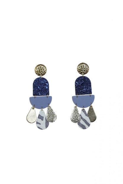 Cercei Geometric Mix - Albastru + Auriu