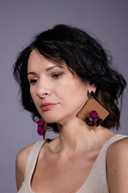 Cercei Geometrici cu model floral