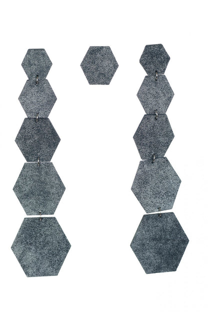 Cercei cu forme hexagonale - Gri cenusiu (3 cercei in set)