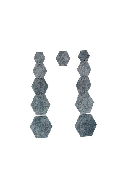Cercei cu forme hexagonale - Gri cenusiu (3 cercei in set)