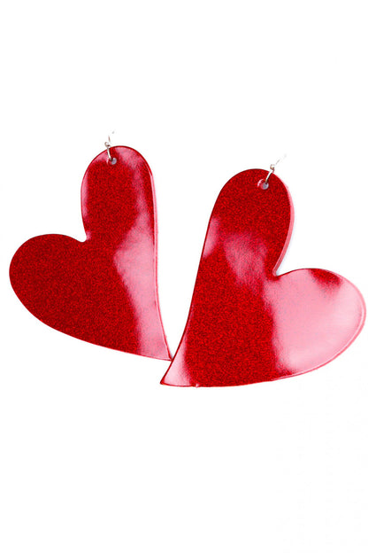 Cercei inima - Rosu lacuit cu sclipici