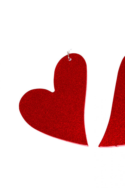 Cercei inima - Rosu lacuit cu sclipici