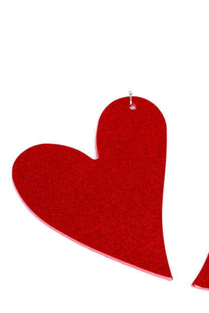 Cercei inima - Rosu lacuit cu sclipici