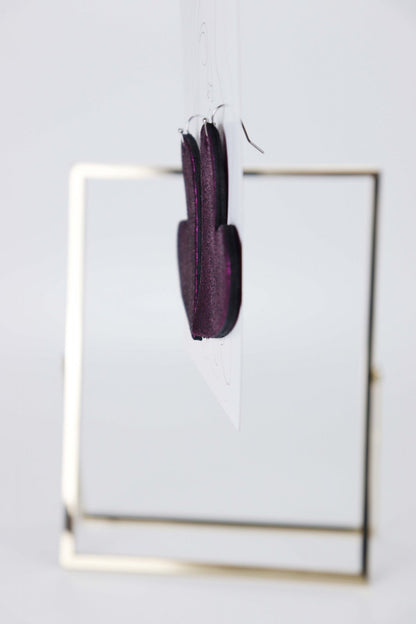 Cercei inima - Mov cu sclipici