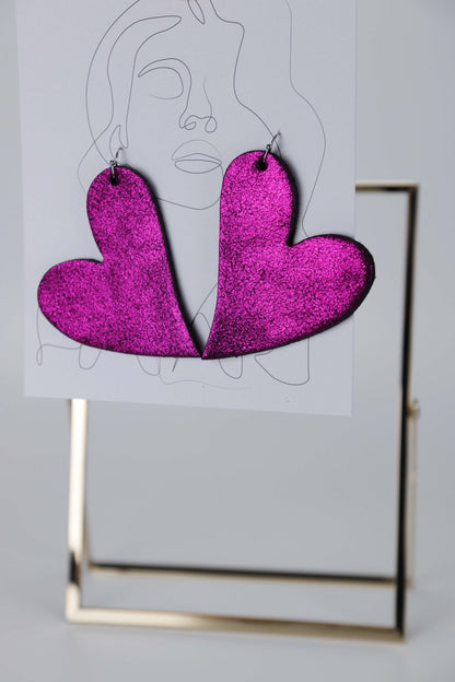 Cercei inima - Mov cu sclipici