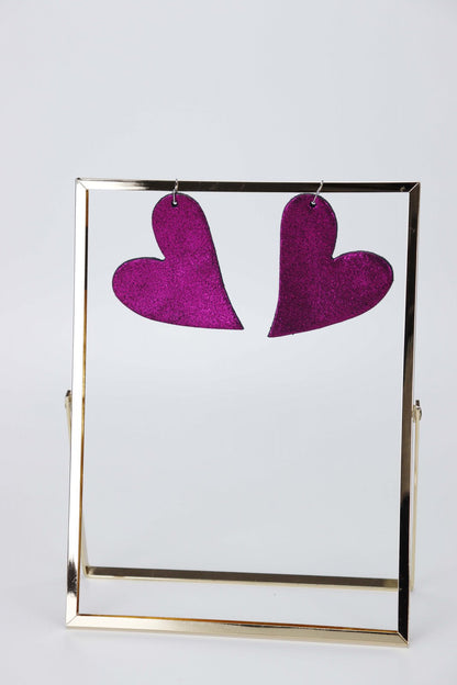 Cercei inima - Mov cu sclipici