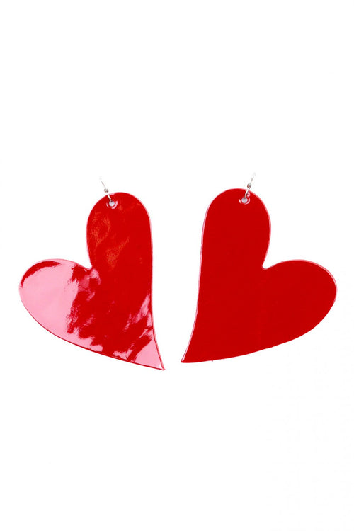 Cercei inima - Rosii din piele lacuita