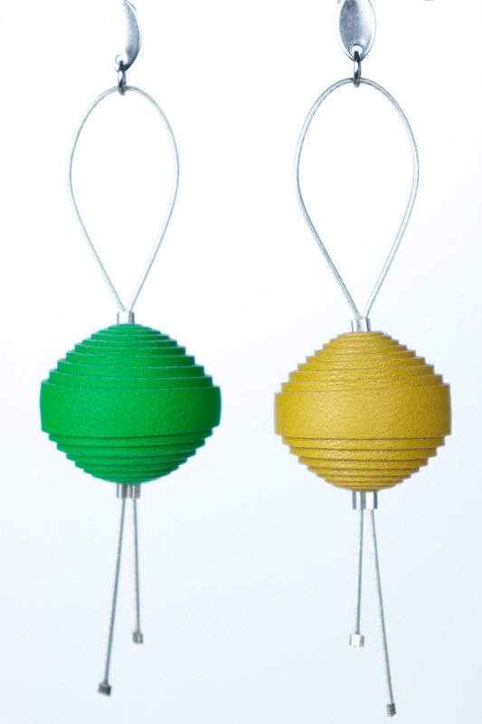 Leatherbonbon Floating Earrings - Green+Yellow