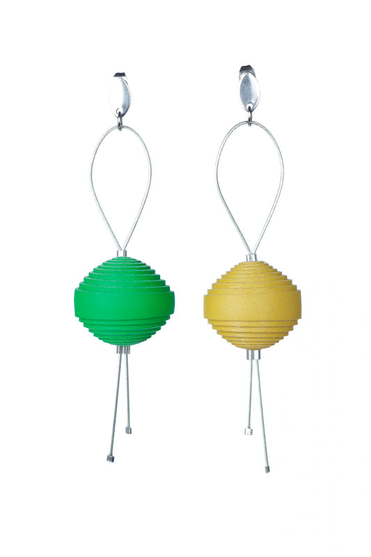 Cercei Leatherbonbon Plutitor - Verde+Galben