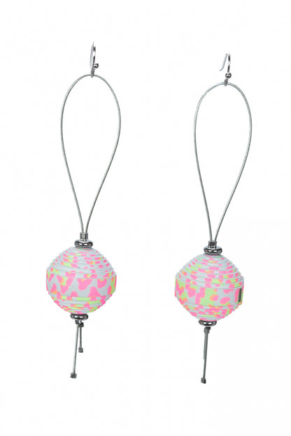 Cercei Leatherbonbon Plutitor - Animal print roz/galben neon