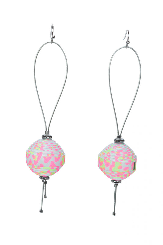 Cercei Leatherbonbon Plutitor - Animal print roz/galben neon