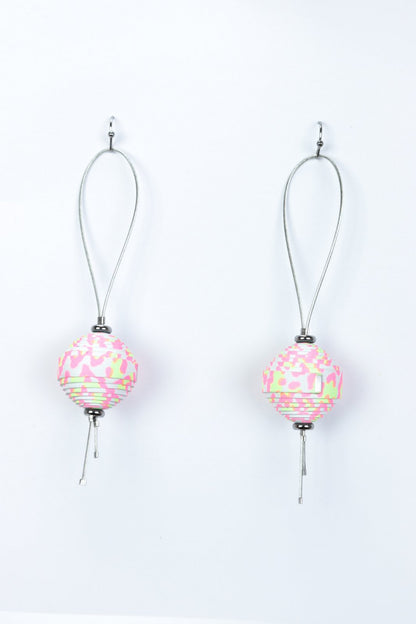 Cercei Leatherbonbon Plutitor - Animal print roz/galben neon