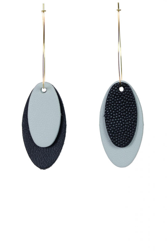 Cercei Mix&Match - Oval Alb + Negru