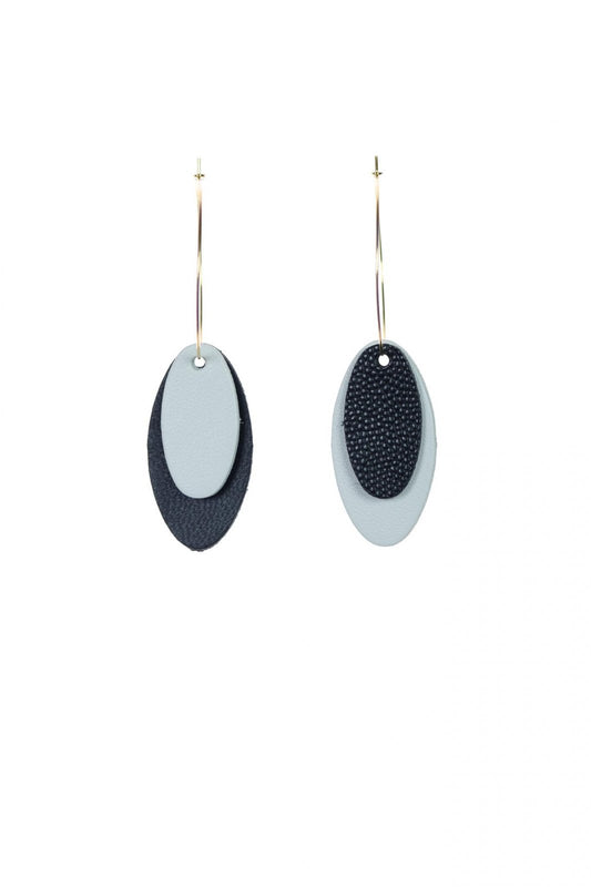 Cercei Mix&Match - Oval Alb + Negru
