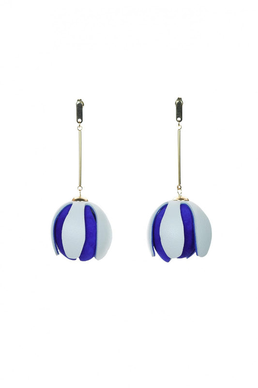 Cercei model floral din piele - Auriu + Albastru electric