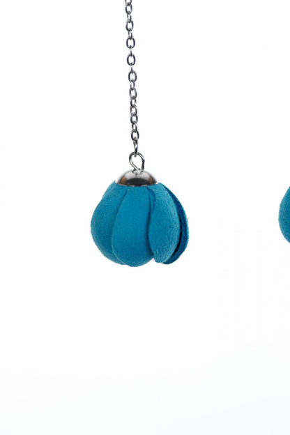 Cercei model floral din piele - Turcoaz