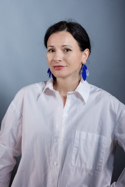 Cercei petale - Albastru + Alb