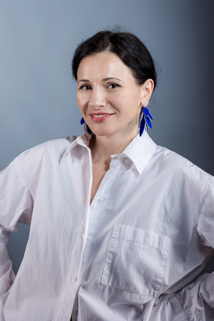 Cercei petale - Albastru + Alb