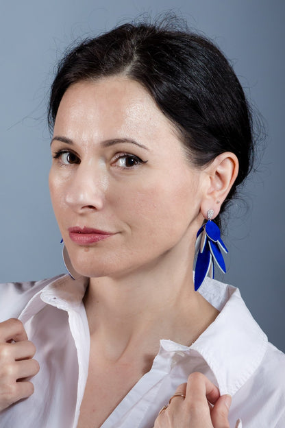Cercei petale - Albastru + Alb