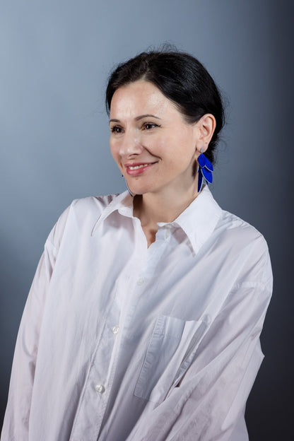 Cercei petale - Albastru + Alb