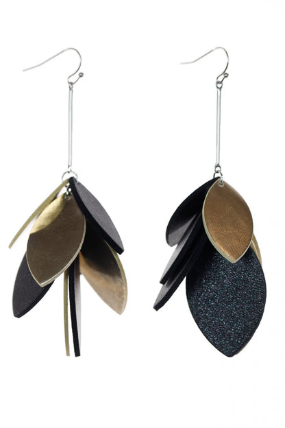 Cercei petale - Negru + Auriu