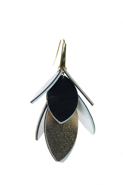 Cercei petale - Alb+Negru+Auriu