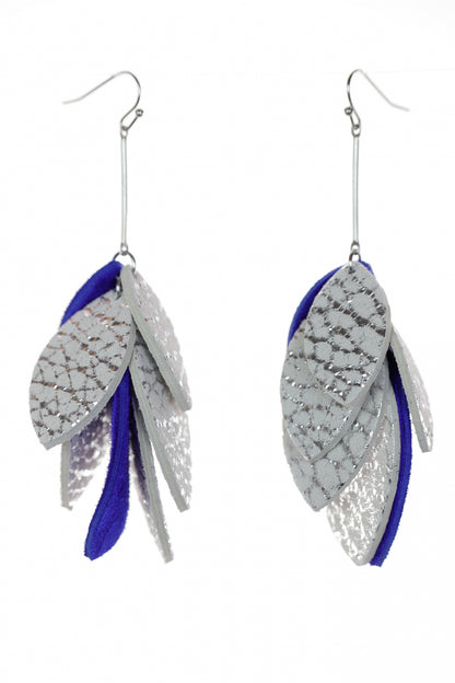Cercei petale - Albastru + Argintiu