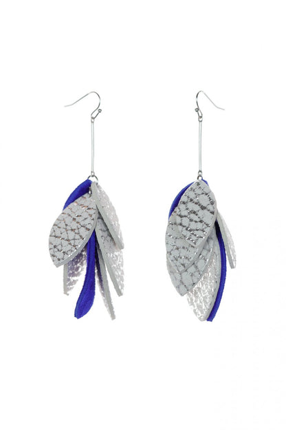 Cercei petale - Albastru + Argintiu