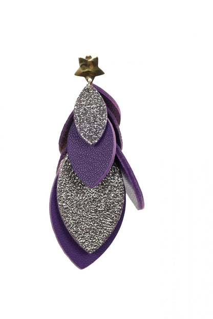 Cercei petale - Violet + Argintiu metalic