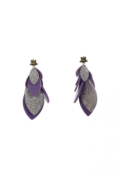 Cercei petale - Violet + Argintiu metalic