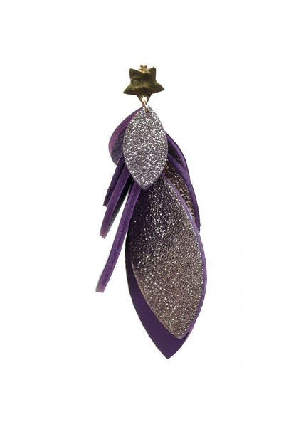Cercei petale - Violet + Argintiu metalic