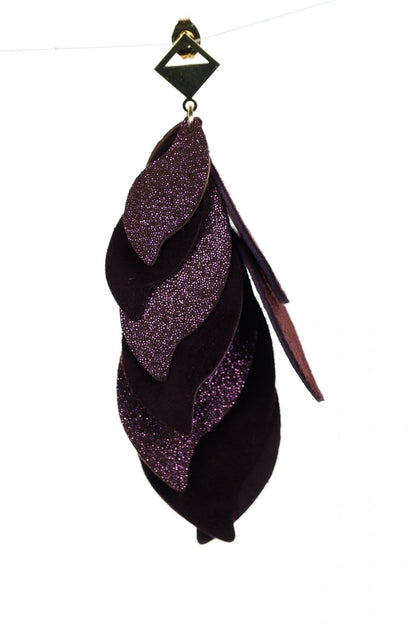 Cercei petale - Maro + Sclipici mov