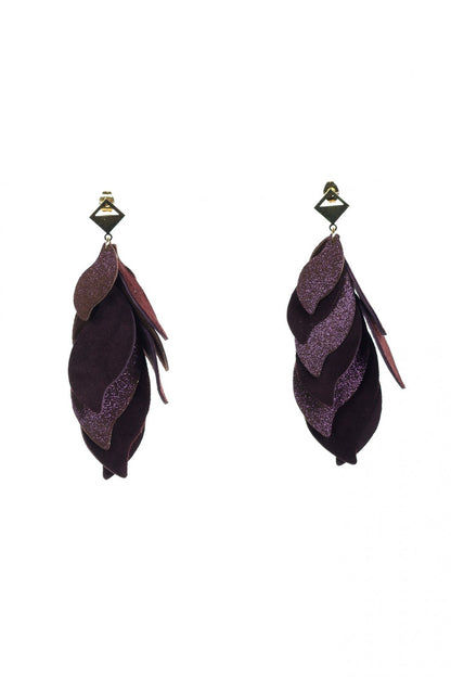 Cercei petale - Maro + Sclipici mov