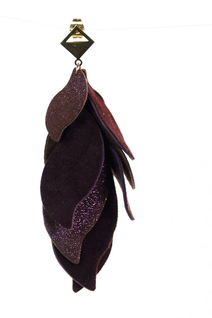 Cercei petale - Maro + Sclipici mov