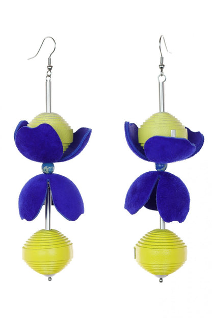 Cercei din piele - Albastru + Galben