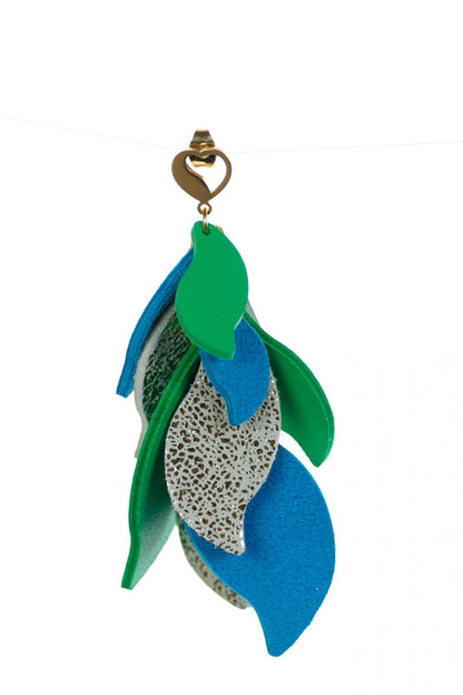 Cercei petale - Verde + Albastru + Auriu - Tropical vibes