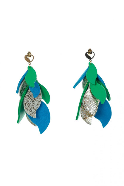 Cercei petale - Verde + Albastru + Auriu - Tropical vibes
