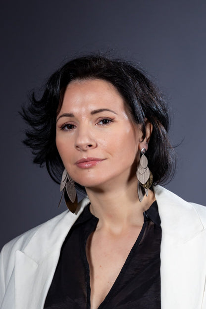 Cercei petale - Gri + Auriu