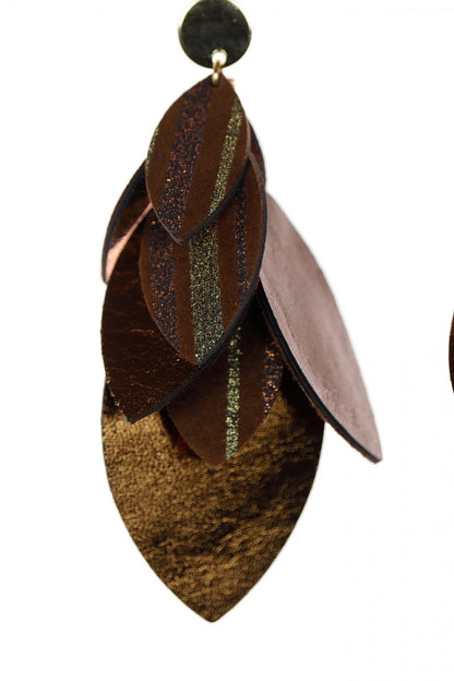 Cercei petale - Maro + Auriu