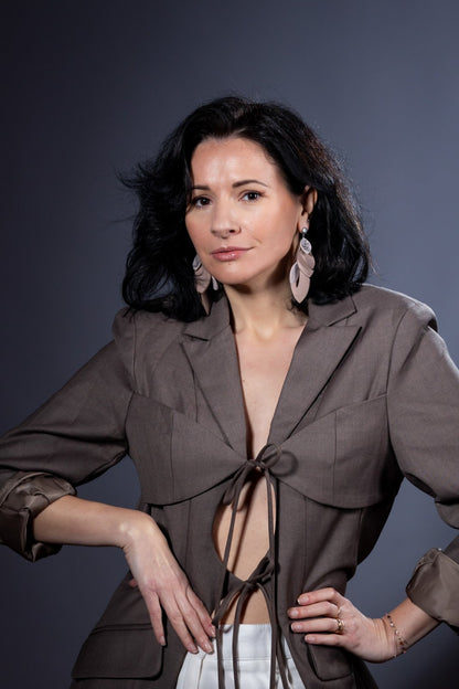 Cercei petale - Gri + Bej