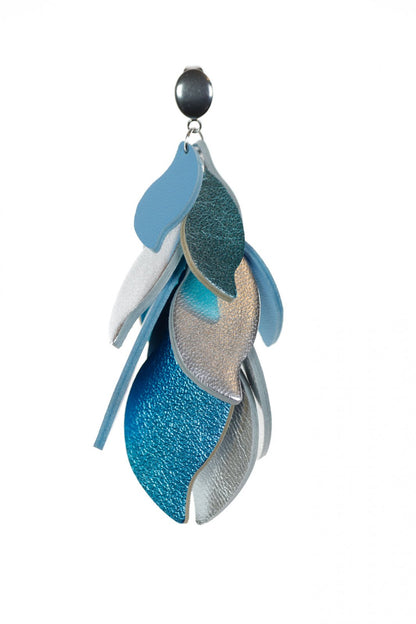Cercei petale - Albastru metalic+ Argintiu