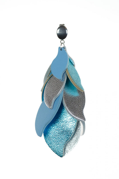 Cercei petale - Albastru metalic+ Argintiu
